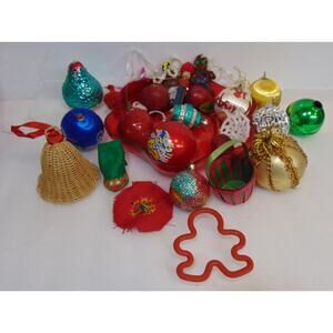 Christmas Ornaments Vintage Assorted Lot Vintage Bulbs Bells Basket Santa Misc.
